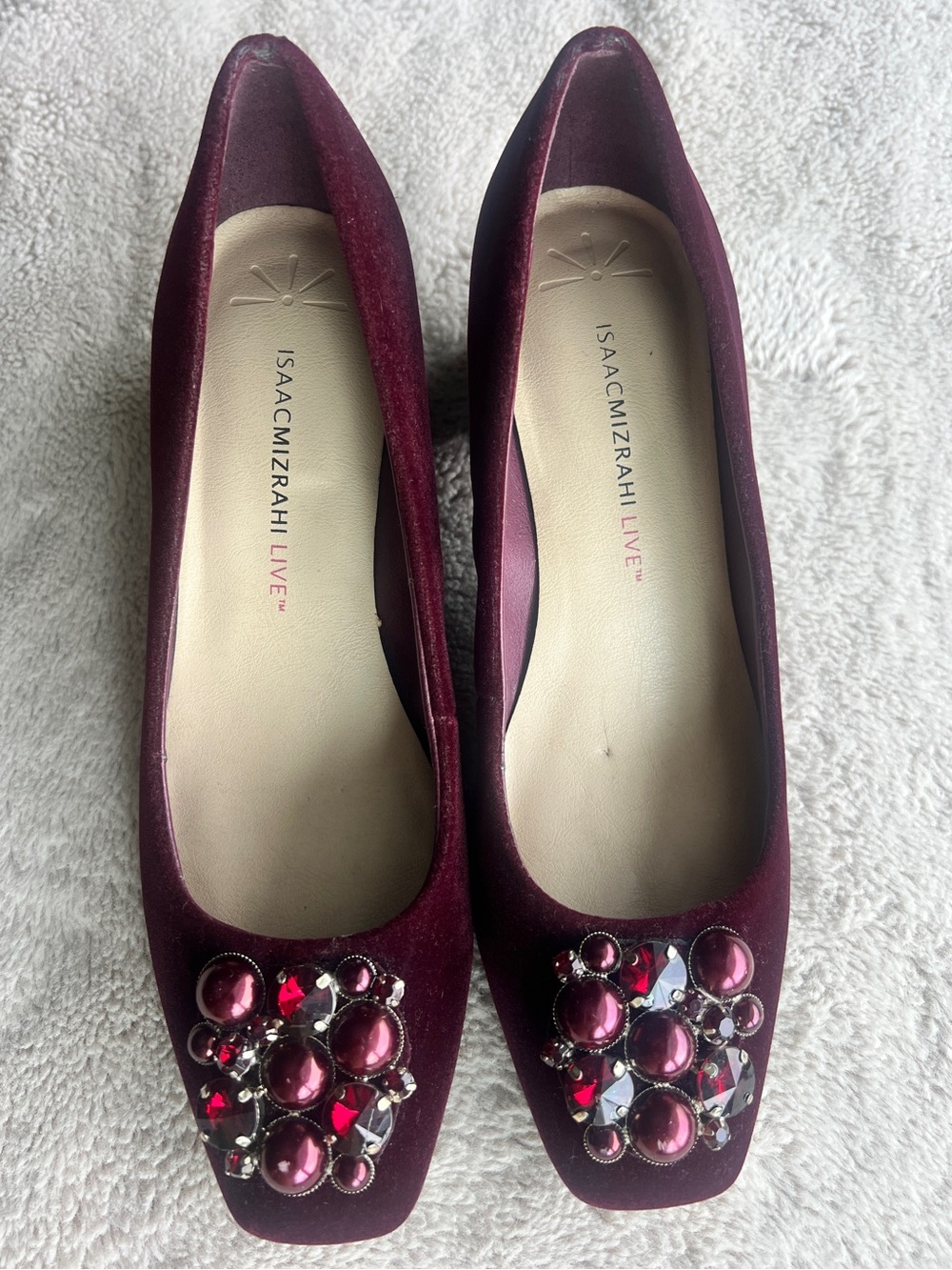 Isaac Mizrahi Deep Burgundy Velvet Jeweled low Pump